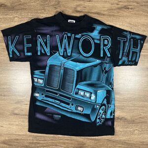 Vintage 1997 Kenworth Truck T Shirt‎ Mens L Black Blue Big Print Short Sleeve